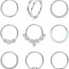 Florideco Florideco 16G 18G Septum Rings Surgical Steel Nose Rings Hoop For Women Cz Opal Septum Rings Clicker Hinged Segment Nose Rings Lip Helix Cartilage Conch Daith Rook Piercing Jewelry 8Mm 10Mm | Body Piercing Rings