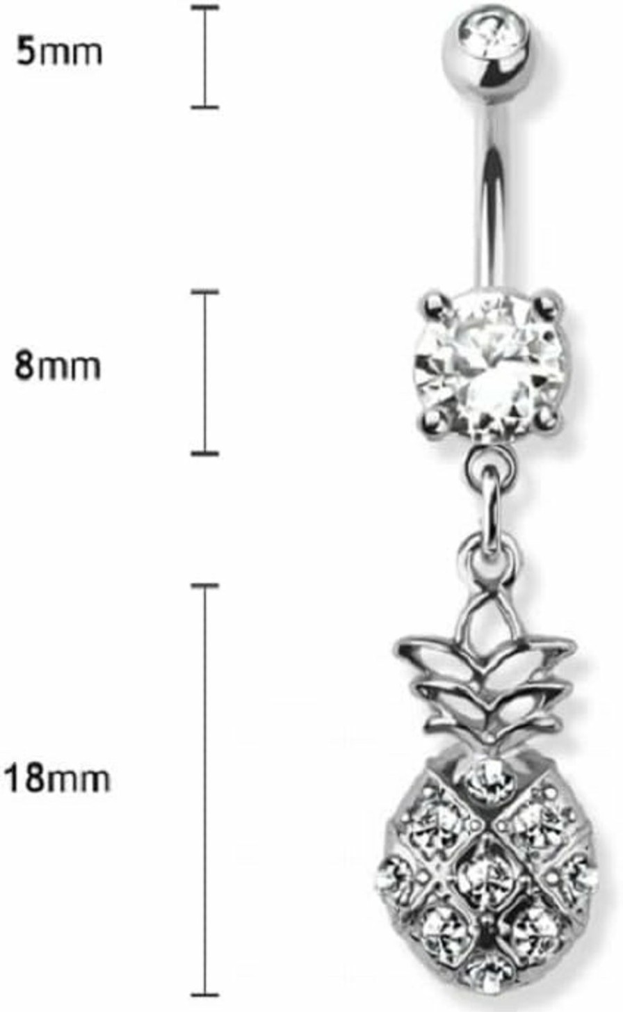 Pierced Owl Pierced Owl 14Ga 316L Stainless Steel Cz Crystal Pineapple Dangling Belly Button Ring | Body Piercing Rings