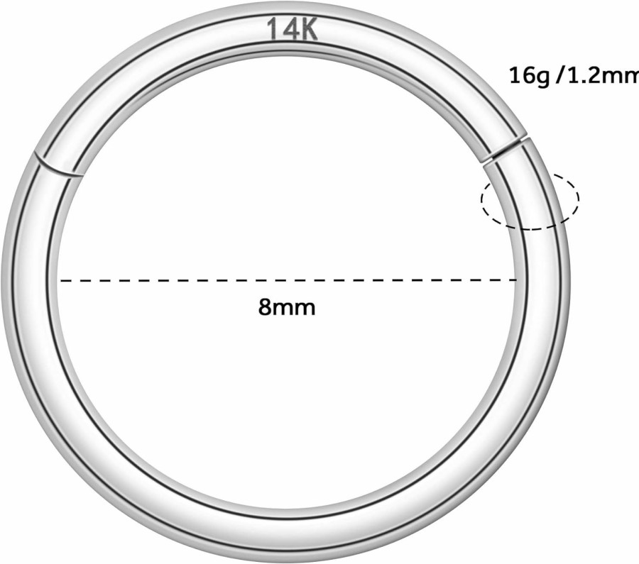 ALACLO Alaclo 14K Real Gold Septum Rings Hoop For Women Men, 16G Segment Gold Nose Rings, 6Mm 8Mm 10Mm Gold Cartilage Hoop For Helix, Rook, Daith, Tragus, Real Gold Body Piercing | Body Piercing Rings