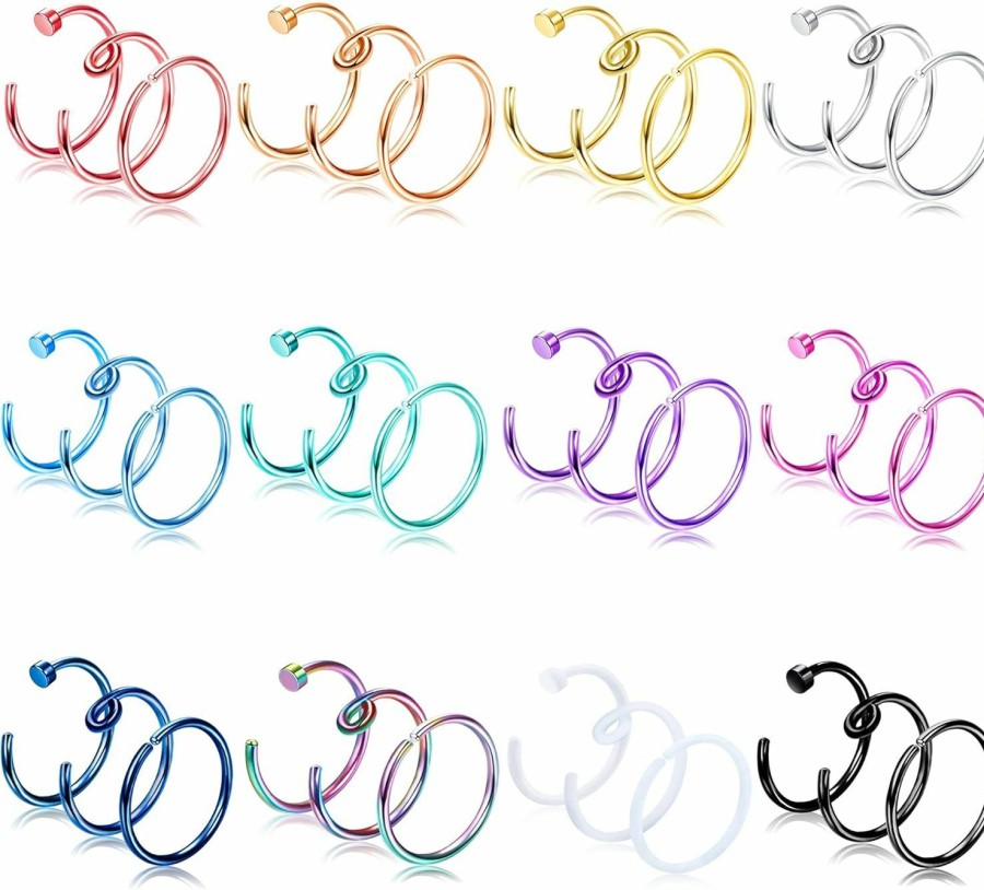 FIBO STEEL Fibo Steel 36Pcs 18-20G Hoop Nose Rings For Women Men 316L Stainless Steel Helix Tragus Lip Septum Ring Cartilage Earring Fake Nose Piercing Jewelry | Body Piercing Rings