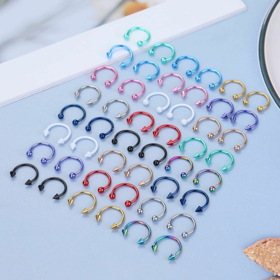 Drperfect Drperfect 48Pcs 16G Surgical Steel Horseshoe Nose Septum Rings Piercing Jewelry Balls & Spikes Cartilage Helix Tragus Earring Hoop Eyebrow Lip Piercing Ring For Women Men 6Mm 8Mm 10Mm 12Mm | Body Piercing Rings