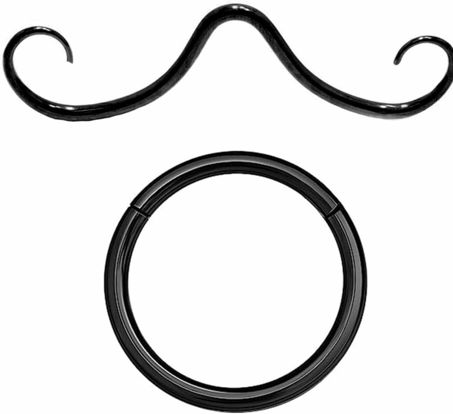 Luxe Modz Luxe Modz 2Pcs 16G Septum Mustache Nose Ring Surgical Steel Hinged Nose Rings Hoop Segment Ring Septum Piercing Jewelry | Body Piercing Rings