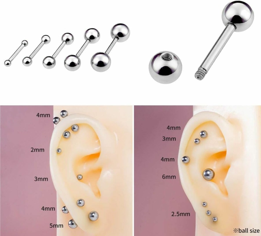 From da Phactory Nipple Rings Tongue Rings Stainless Steel 14G 16G 18G Straight Barbells Piercing Jewelry | Body Piercing Rings