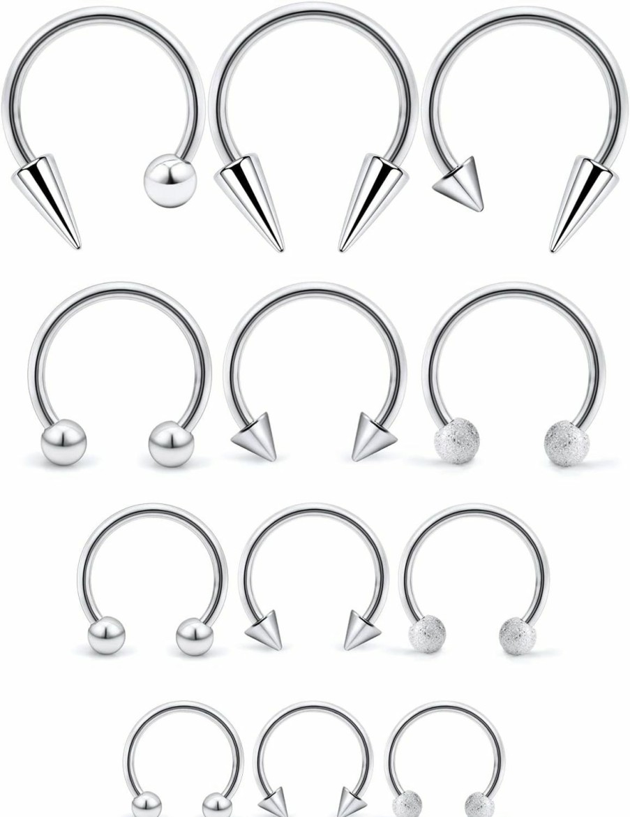 Cisyozi Cisyozi 16G Long Spike Horseshoes Septum Rings 316L Surgical Steel Setpum Nose Ring Cartilage Tragus Helix Earrings Lip Eyebrow Smiley Piercing Jewelry 8Mm 10Mm 12Mm | Body Piercing Rings