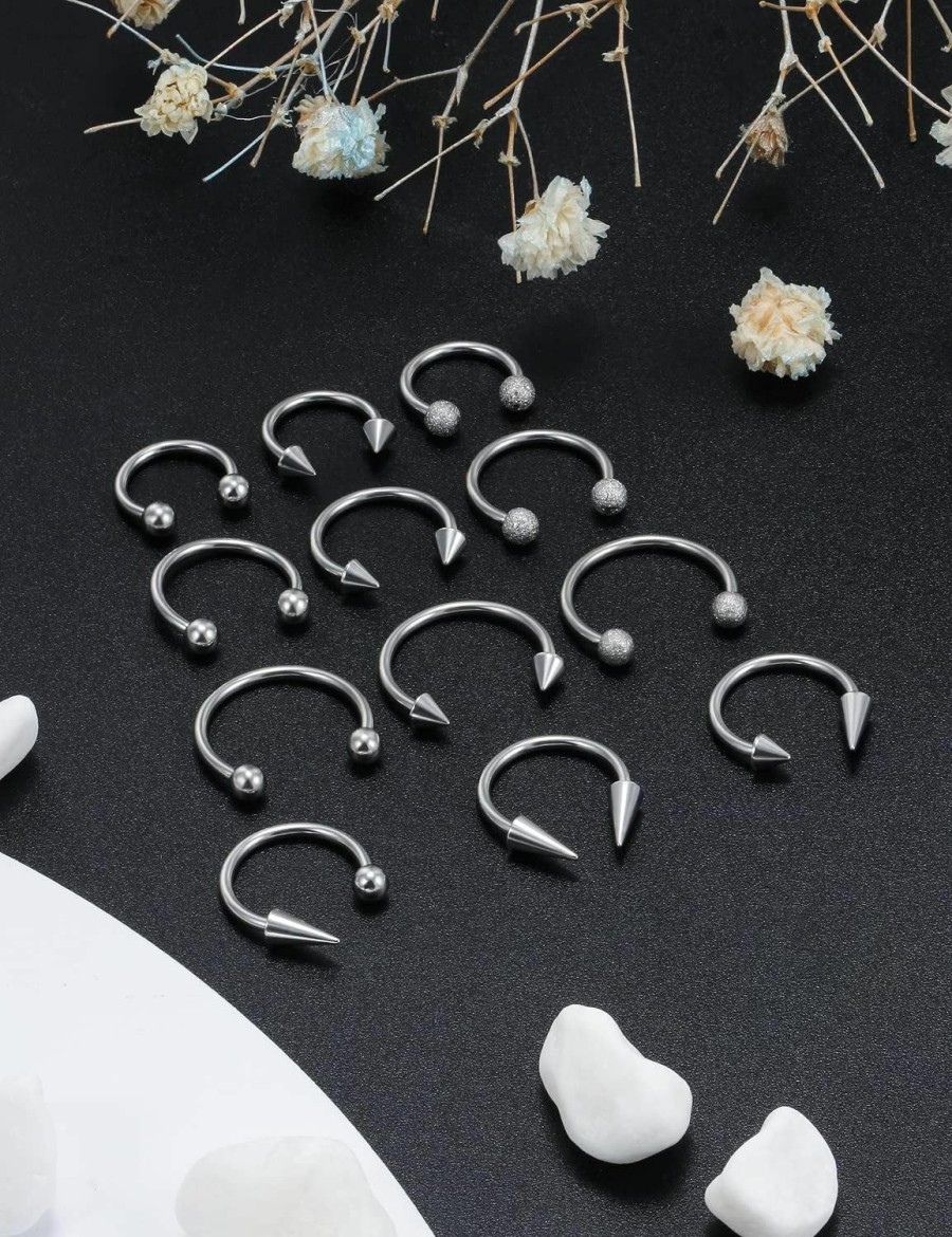 Cisyozi Cisyozi 16G Long Spike Horseshoes Septum Rings 316L Surgical Steel Setpum Nose Ring Cartilage Tragus Helix Earrings Lip Eyebrow Smiley Piercing Jewelry 8Mm 10Mm 12Mm | Body Piercing Rings