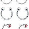 Heuvipens Heuvipens 6Pc 16G Surgical Steel Horseshoe Nose Septum Lip Cz Crystal Ball Hoop Bar Ring Ear Body Piercing 6Mm-10Mm | Body Piercing Rings