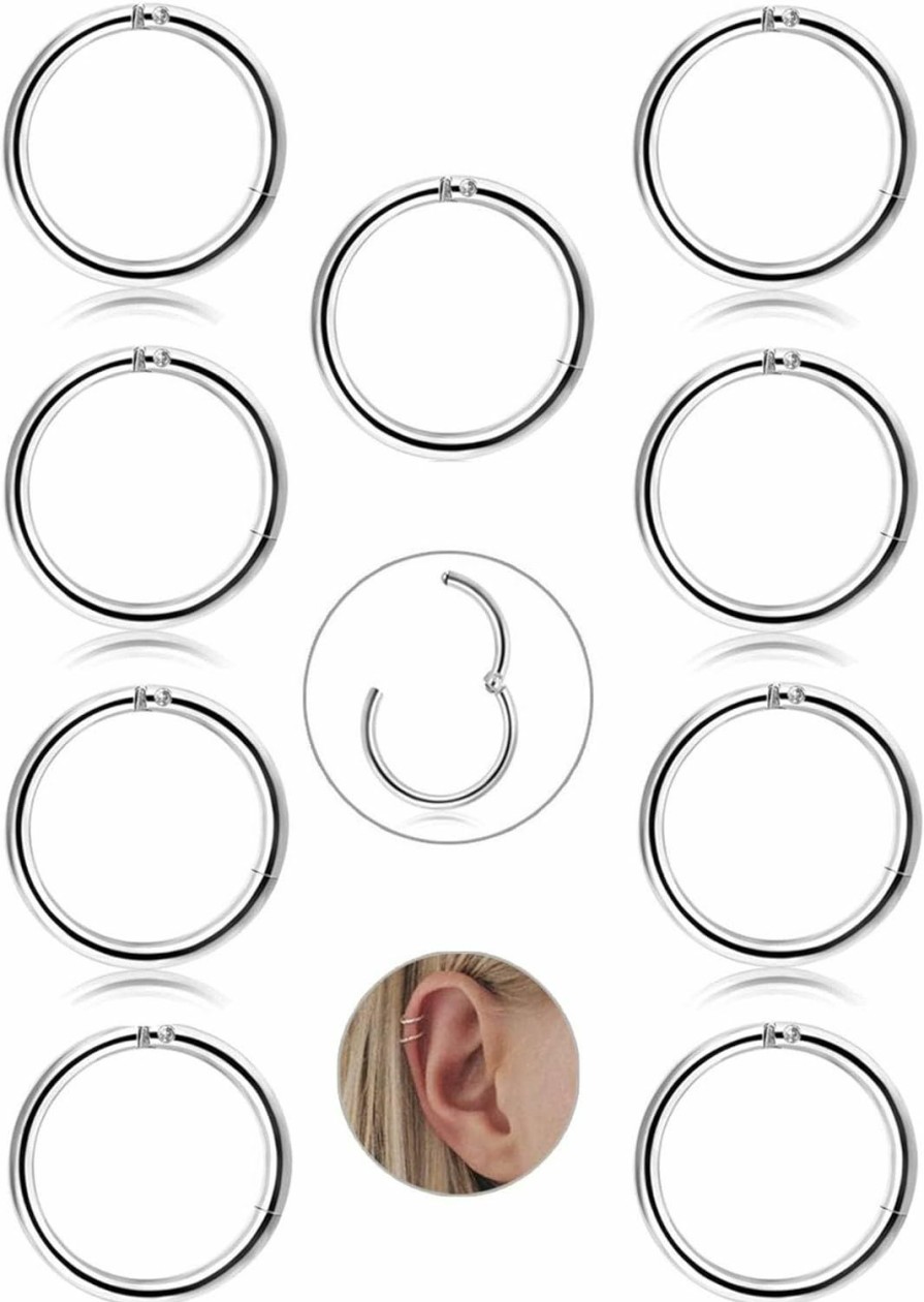 FIBO STEEL Fibo Steel 9 Pcs Stainless Steel 16G Cartilage Hoop Earrings For Men Women Nose Hoop Ring Helix Septum Conch Daith Lip Tragus Piercing Jewelry | Body Piercing Rings