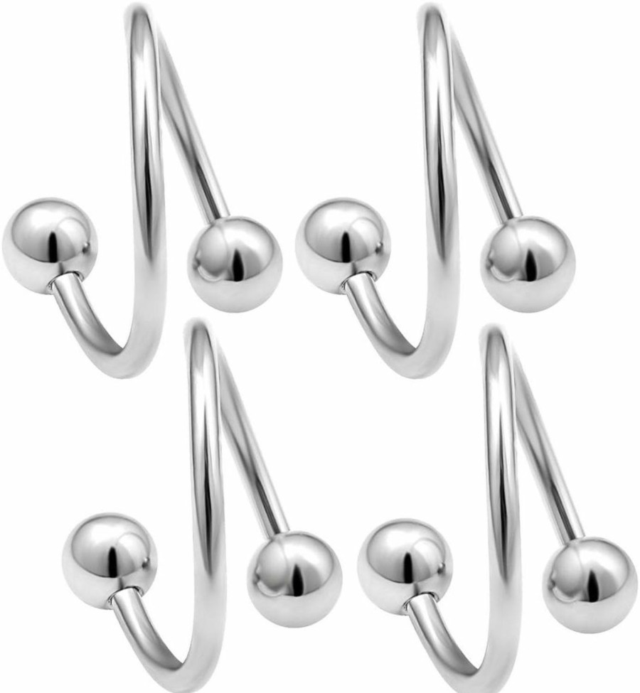 bodyjewellery Bodyjewellery 4Pcs 16G Spiral Barbell Cartilage Earring Lip Tragus Eyebrow Hoop Helix Twisted Bar Surgical Steel Studs 4Mm Balls Pick Size | Body Piercing Rings