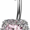 Pierced Owl Pierced Owl 14Ga 316L Stainless Steel Cz Crystal Double Heart Belly Button Ring | Body Piercing Rings