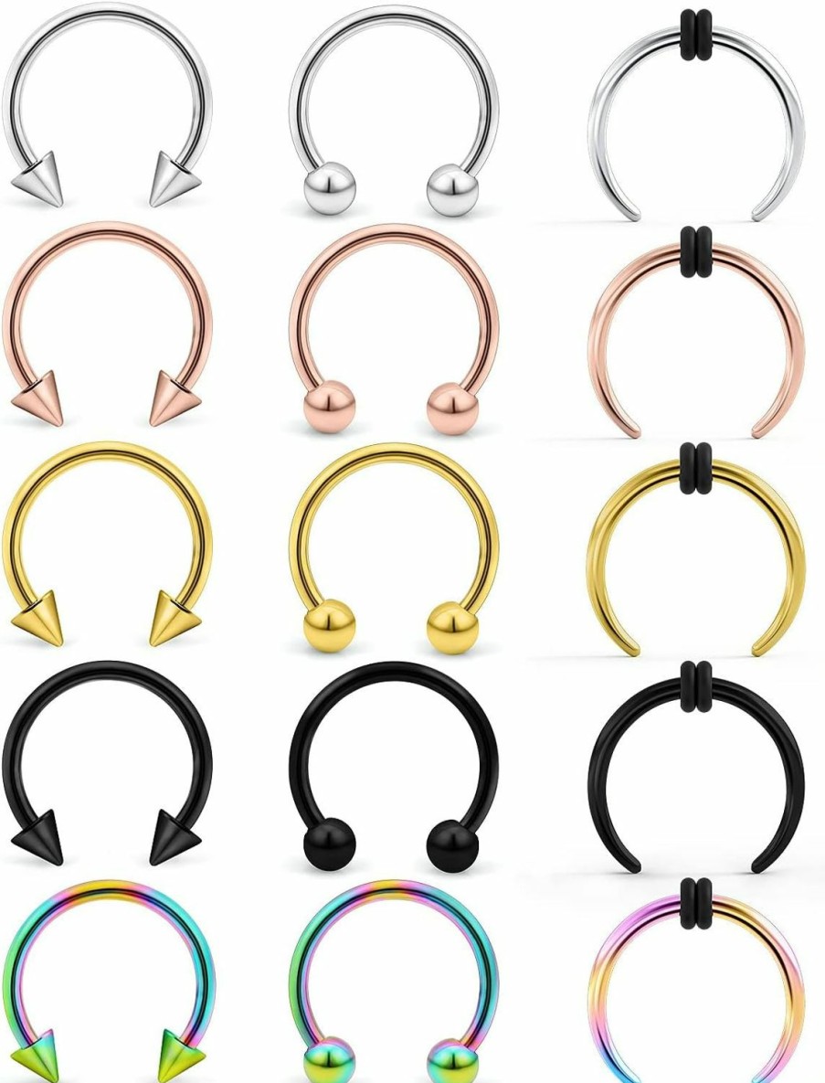 Lcolyoli Lcolyoli 14G 16G Septum Rings Surgical Steel 3/8\"(10Mm) Horseshoe Nose Hoop Ring Septum Piercing Jewelry For Women Men | Body Piercing Rings