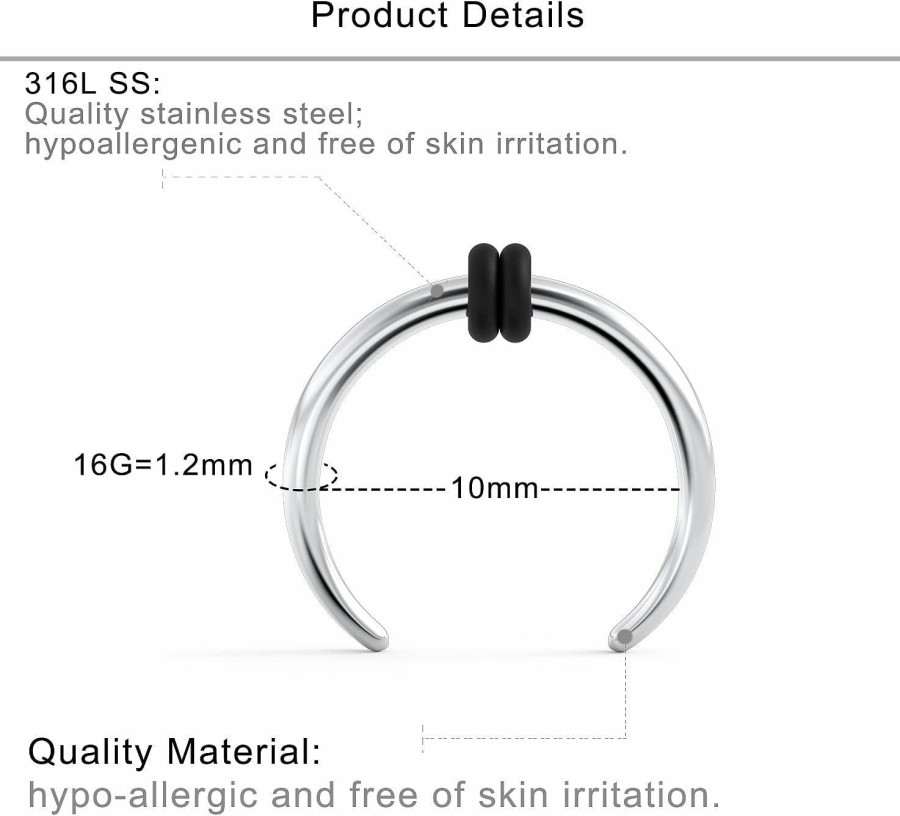 Lcolyoli Lcolyoli 14G 16G Septum Rings Surgical Steel 3/8\"(10Mm) Horseshoe Nose Hoop Ring Septum Piercing Jewelry For Women Men | Body Piercing Rings