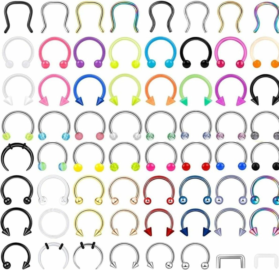 BodyJ4You Bodyj4You 80Pc Septum Jewelry Nose Ring - 16G Surgical Steel Hoops - Cartilage Earring Tragus Daith Lip Rings Piercing Jewelry - Keloid Removal Skin Bump Scar Saline Cleanser - Uni Body Jewelry | Body Piercing Rings