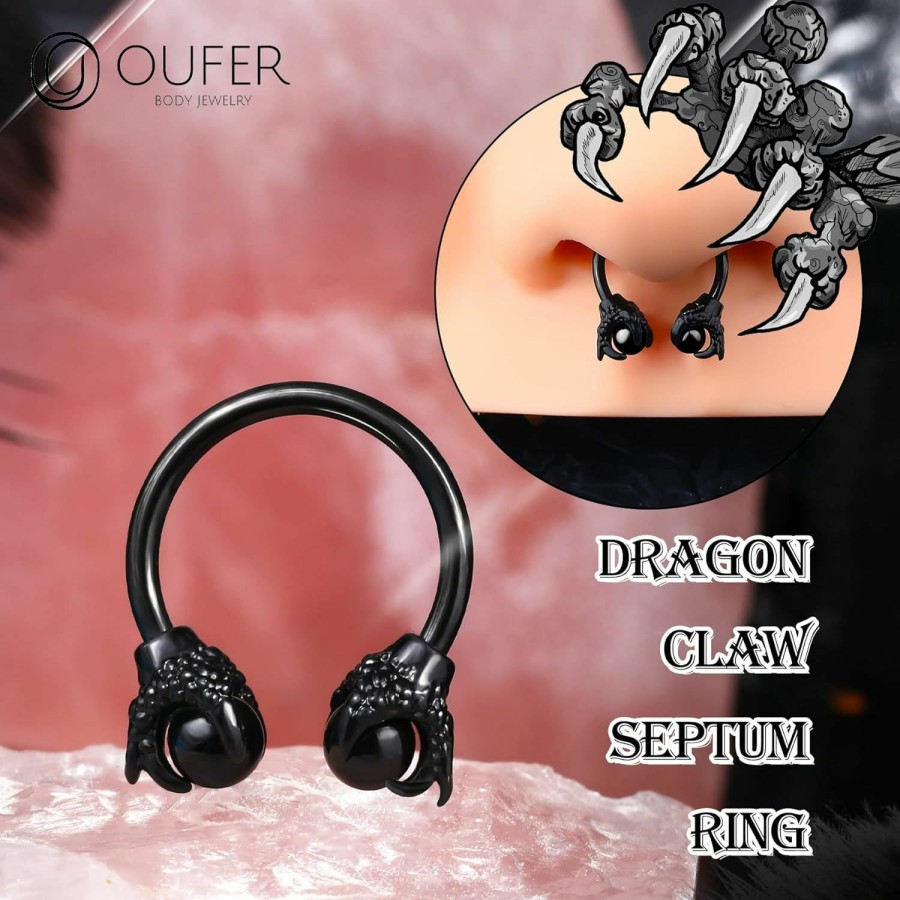 OUFER Oufer 316L Surgical Steel Circular Earrings Two White Opals Surrounded By Dragon Claws Cartilage Earing Ear Body Piercing Jewelry Helix Earrings Piercing… | Body Piercing Rings