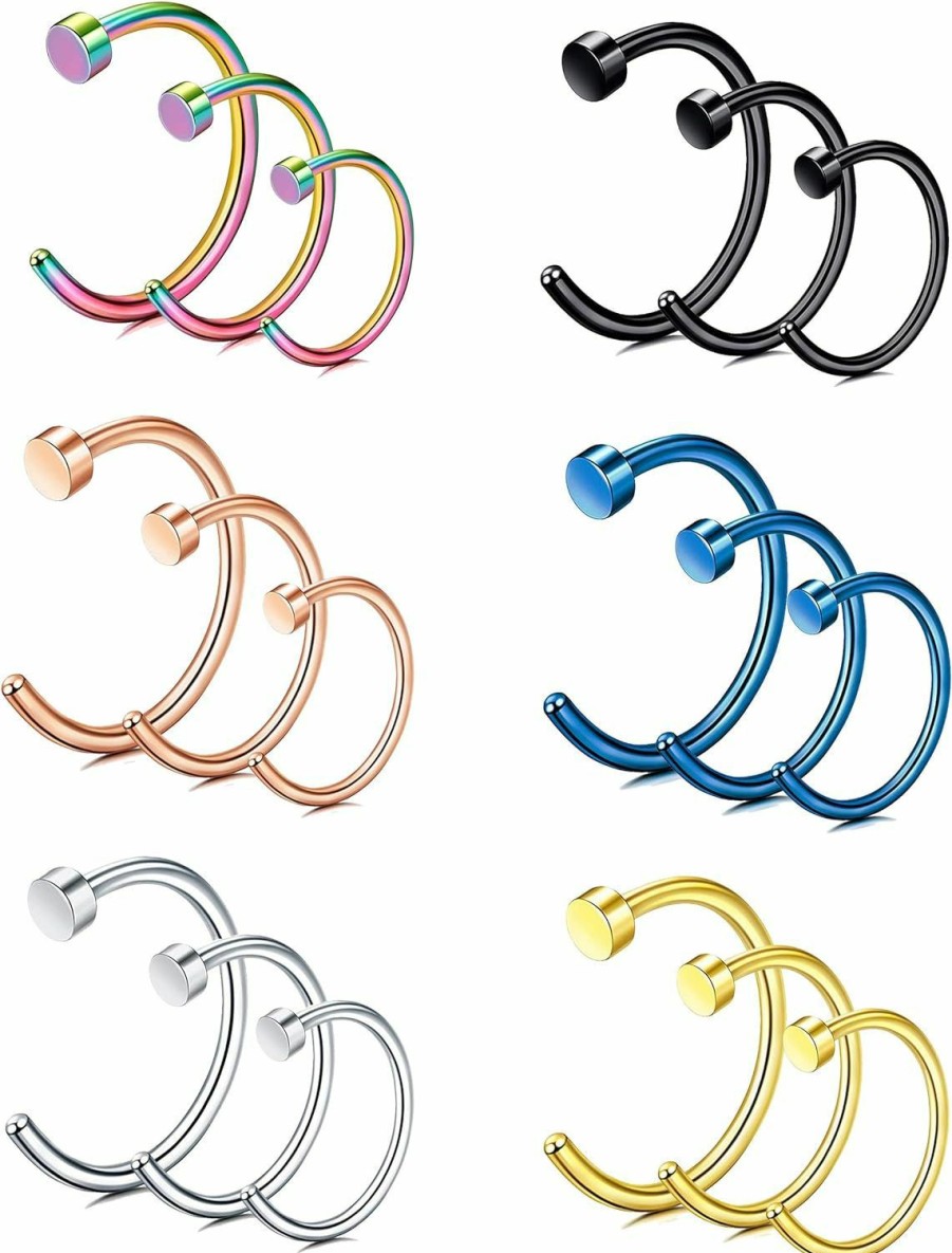 FIBO STEEL Fibo Steel 18G-20G 18Pcs Stainless Steel Body Jewelry Piercing Nose Ring Hoop For Women | Body Piercing Rings