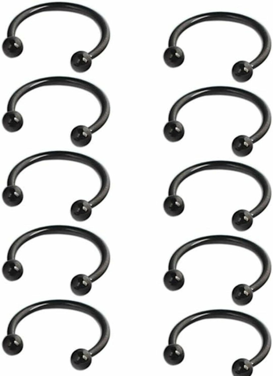 Ruifan Ruifan 10Pcs 16G Cbr Horseshoe Circular Rings Black Titanium Anodized 316L Surgical Steel For Lip, Septum Piercing Jewelry & Cartilage 3Mm Balls 6-12Mm | Body Piercing Rings