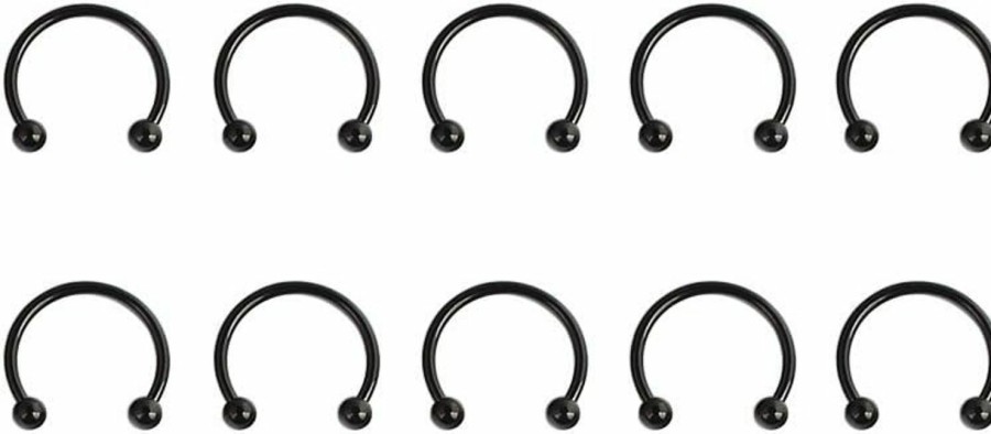 Ruifan Ruifan 10Pcs 16G Cbr Horseshoe Circular Rings Black Titanium Anodized 316L Surgical Steel For Lip, Septum Piercing Jewelry & Cartilage 3Mm Balls 6-12Mm | Body Piercing Rings