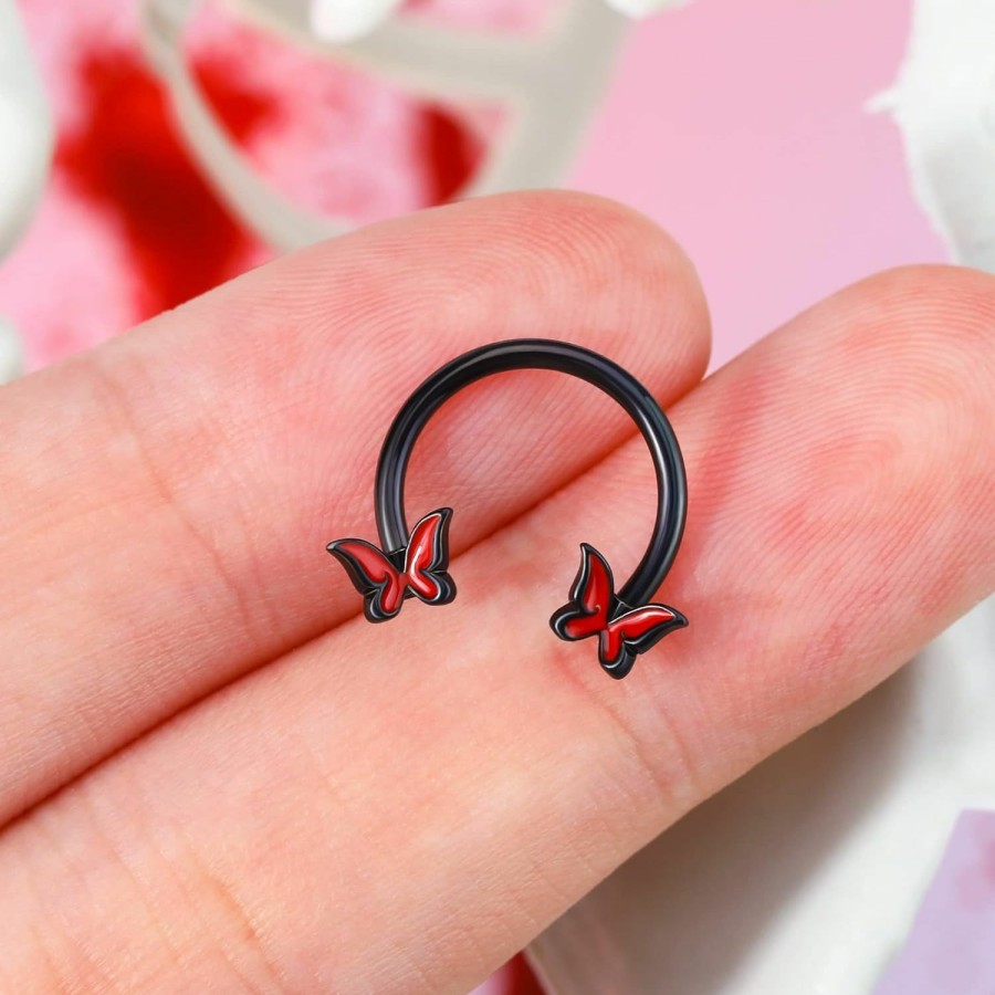 Jewseen Jewseen Septum Ring Horseshoe Hoop Earring Cartilage Earring Hoop 16G Nose Ring Hoop Butterfly Captive Bead Rings Tragus Daith Rook Helix Piercing Body Jewelry | Body Piercing Rings