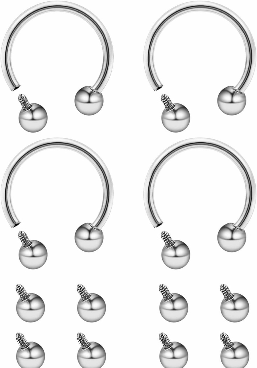 Lcolyoli Lcolyoli 16G Septum Rings Internally Threaded Surgical Steel Septum Jewelry Lip Rings Hoop Labret Jewelry Horseshoe Earrings Daith Piercing Jewelry For Women Men | Body Piercing Rings