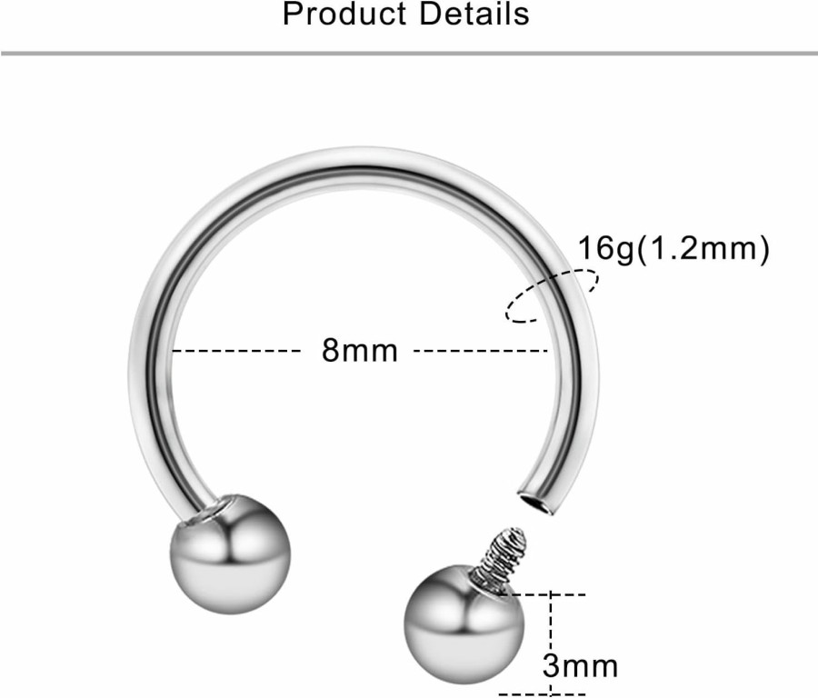 Lcolyoli Lcolyoli 16G Septum Rings Internally Threaded Surgical Steel Septum Jewelry Lip Rings Hoop Labret Jewelry Horseshoe Earrings Daith Piercing Jewelry For Women Men | Body Piercing Rings