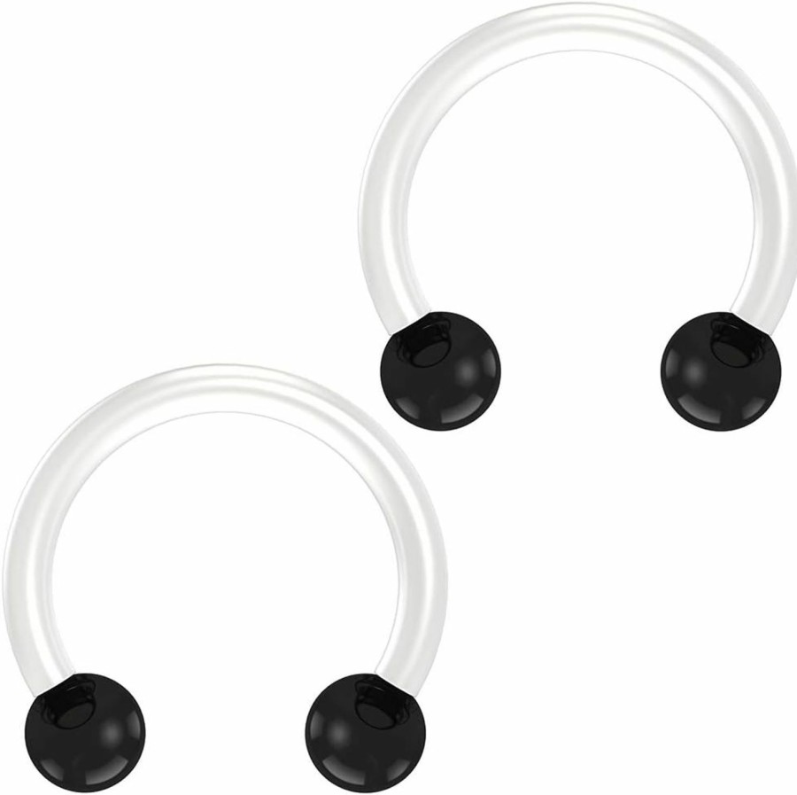 Evonix Evonix 2Pc 14G Flexible Bioflex Circular Barbell Horseshoe Septum Ring Bioplast Piercing 10Mm Colored Balls (Choose Color) | Body Piercing Rings