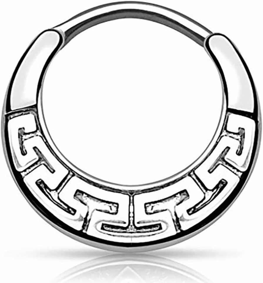 Forbidden Body Jewelry Forbidden Body Jewelry 16G 8Mm Antique Finish Surgical Steel Tribal Design Cartilage & Septum Hoop | Body Piercing Rings