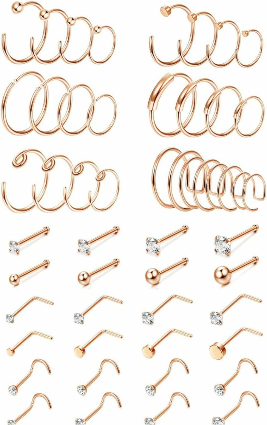 FINREZIO Finrezio 48Pcs 20G Surgical Steel Nose Rings Hoop Studs Cartilage Earrings Body Piercing Jewelry 1.5Mm 2Mm 2.5Mm 3Mm Cz Rose Gold Silver Gold Tone 6Mm - 12Mm Hoops | Body Piercing Rings