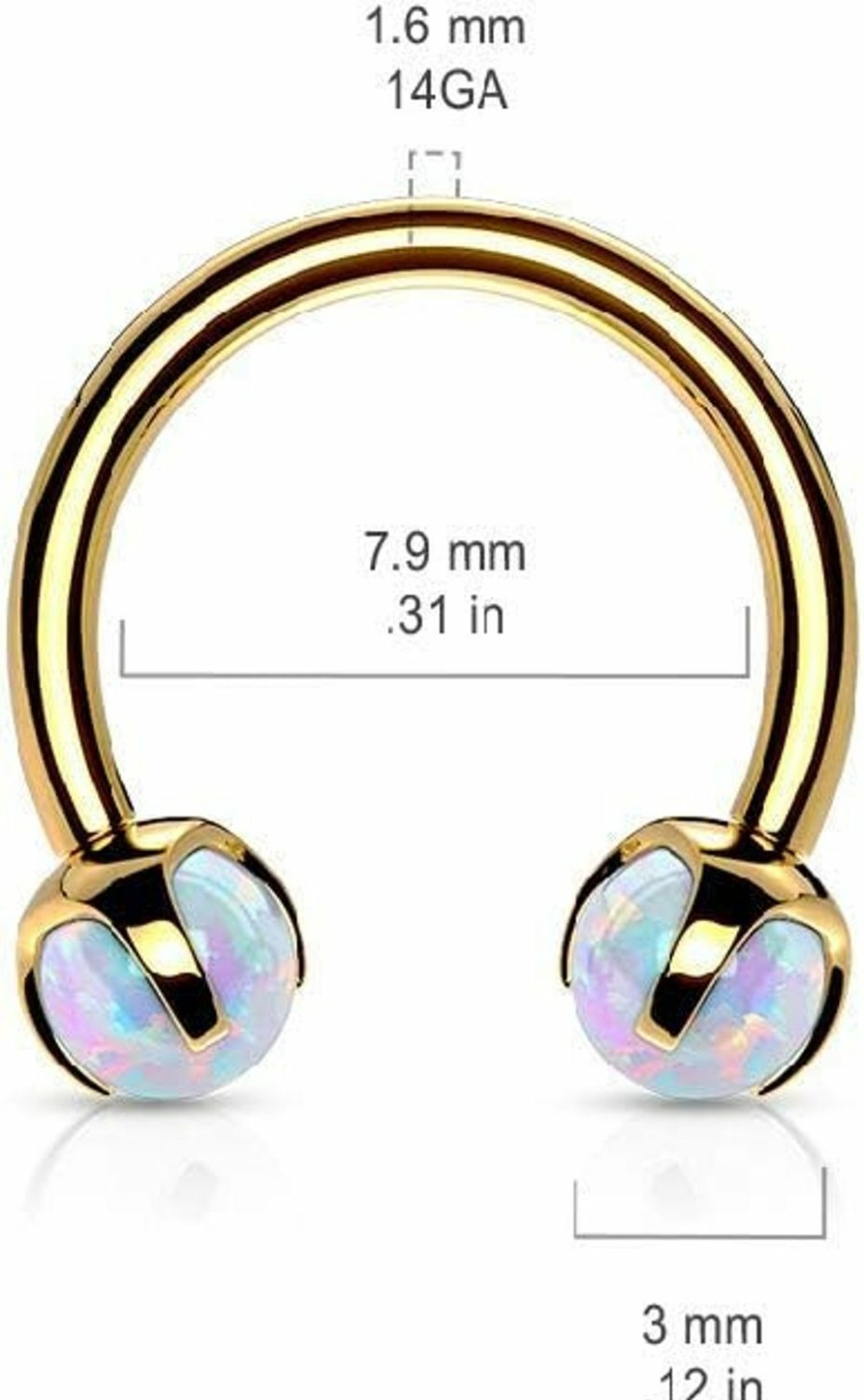 Pierced Owl Pierced Owl - 16Ga 316L Stainless Steel Internally Threaded Claw Set Synthetic Opal Ends Circular Horseshoe Barbell | Body Piercing Rings