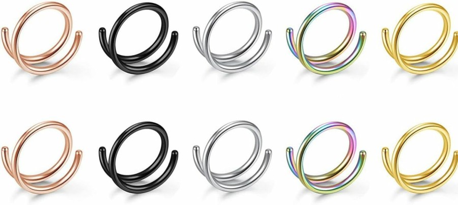 BOPREINA Bopreina 10Pcs 20G Double Nose Rings Hoop For Single Piercing Nose Hoop Stainless Steel Double Hoops Twist Spiral Nose Ring Nostril Piercing Jewellery For Women Men 6-10Mm | Body Piercing Rings