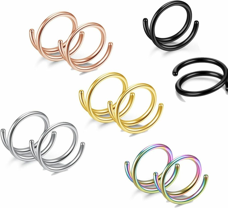 BOPREINA Bopreina 10Pcs 20G Double Nose Rings Hoop For Single Piercing Nose Hoop Stainless Steel Double Hoops Twist Spiral Nose Ring Nostril Piercing Jewellery For Women Men 6-10Mm | Body Piercing Rings