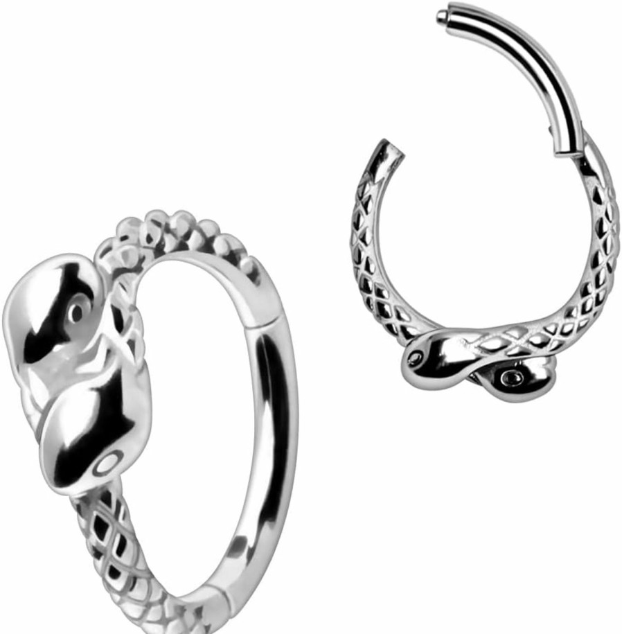 Pierced Owl Pierced Owl 16Ga 316L Stainless Steel Double Snakes Hinged Clicker Ring | Body Piercing Rings