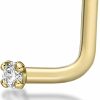 Lavari Jewelers Lavari Jewelers 22 Gauge L-Shape Stud Nose Ring For Women In 14K White Or Yellow Gold With 0.01 To 0.07 Carat Genuine Diamond | Body Piercing Rings