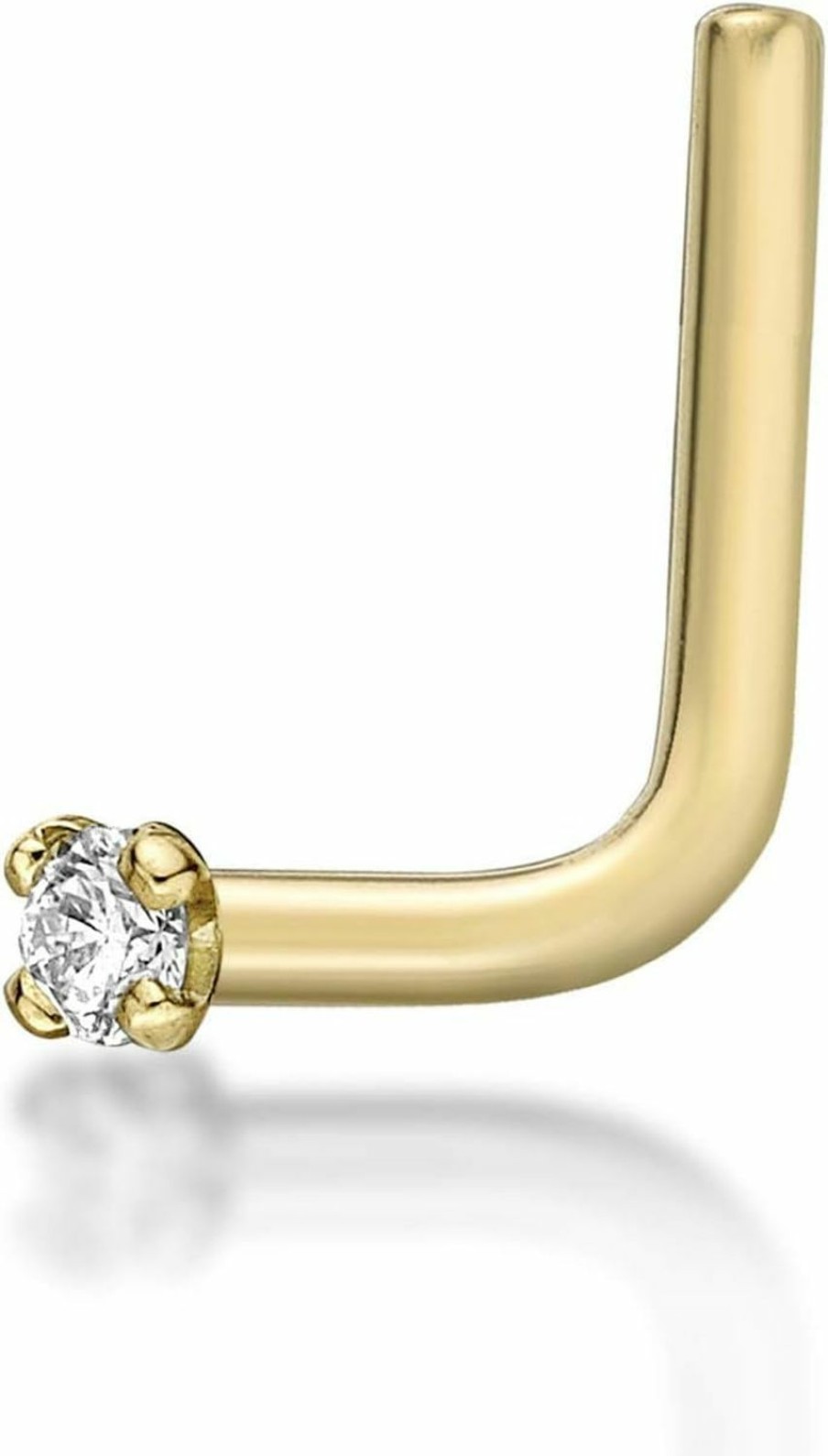 Lavari Jewelers Lavari Jewelers 22 Gauge L-Shape Stud Nose Ring For Women In 14K White Or Yellow Gold With 0.01 To 0.07 Carat Genuine Diamond | Body Piercing Rings