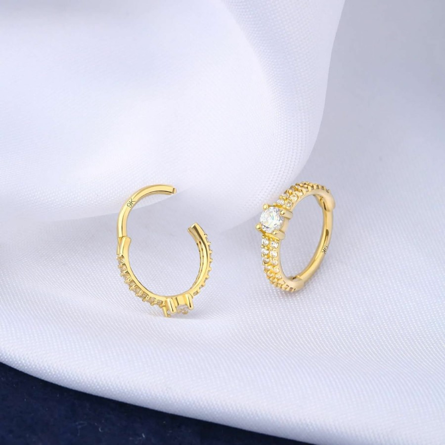 OUFER Oufer Gold Helix Earrings 16G 9K Solid Gold Septum Rings Clear Cz Paved Conch Orbital Daith Cartilage Earrings Nose Ring Piercing | Body Piercing Rings