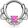 Pierced Owl Pierced Owl - 16Ga Stainless Steel Lacey Synthetic Single Opal Septum Clicker Ring | Body Piercing Rings