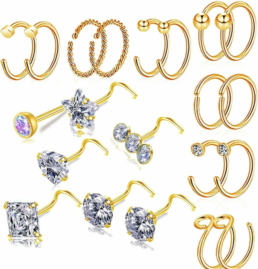 Yeelong Yeelong Hypoallergenic 20G Nose Ring Hoop Surgical Steel L-Shaped Nose Rings Studs Screw Nose Piercing Jewelry Hoop Nose Rings For Women(Gold Silver Black Colored) | Body Piercing Rings