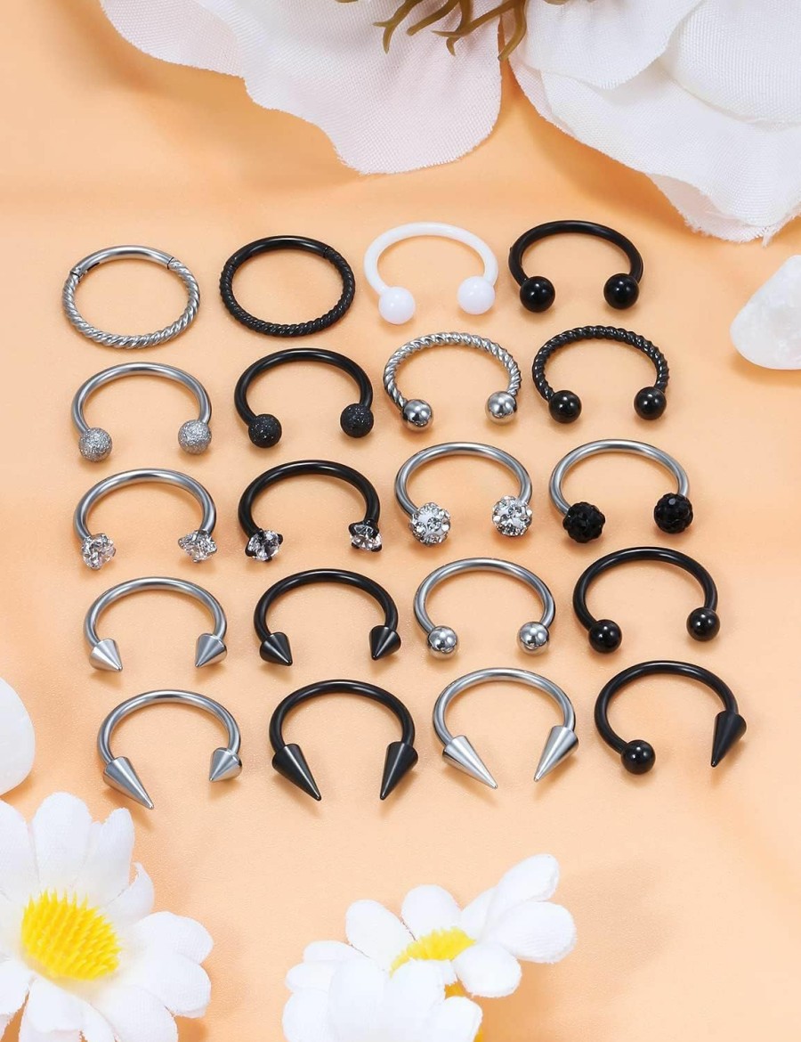 Cisyozi Cisyozi 16G Long Spike Septum Rings 316L Surgical Steel Hypaollergenic Septum Nose Eyebrow Rings Hoop Tragus Cartilage Helix Rook Earrings Smiley Piercing Jewelry For Women Men Silver Black 8Mm 10Mm | Body Piercing Rings