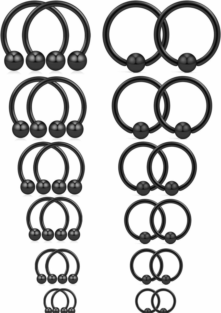 Ruifan Ruifan 16-24Pcs 16G Surgical Steel Horseshoe & Captive Bead Nose Hoop Septum Earring Eyebrow Tongue Lip Nipple Helix Tragus Piercing Jewelry Rings 6-16Mm | Body Piercing Rings