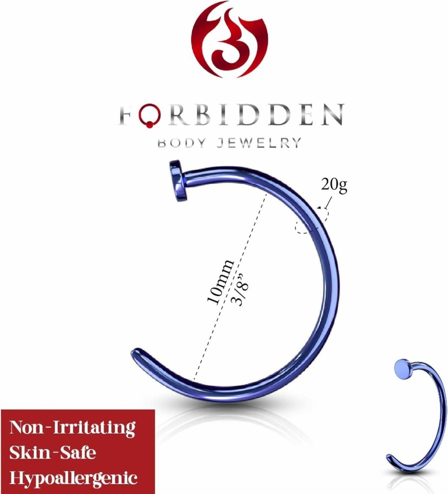 Forbidden Body Jewelry 20 G Surgical Steel Ip Plated Nose Hoop Ring Jewelry For Women Or Men (Choose Size/Color) | Body Piercing Rings