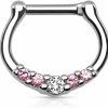 Amelia Fashion Amelia Fashion 16G Nose Septum/Ear Cartilage Clicker Ring 316L Surgical Steel 5 Cz Inlay (Choose Color) | Body Piercing Rings