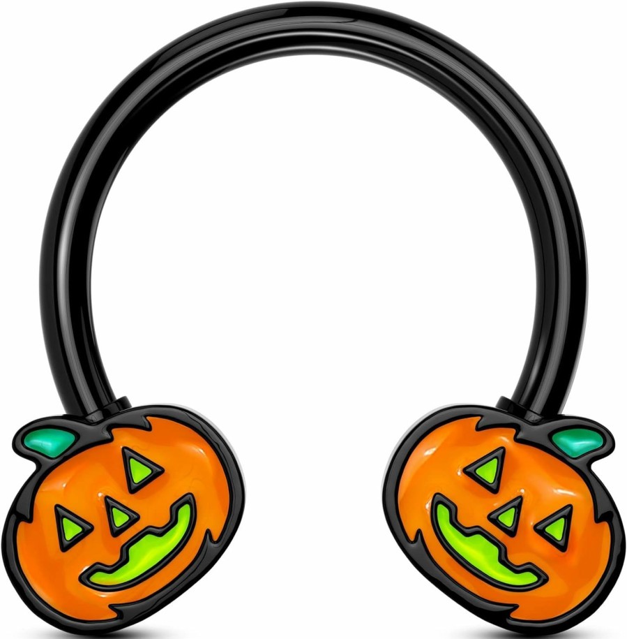 CM Crareesi Mania Cm Crareesi Mania Pumpkin Septum Ring 316L Surgical Steel Septum Piercing Jewelry 16G Black Septum Rings For Halloween Daith Earrings Daith Piercing Jewelry Helix Cartilage Earrings | Body Piercing Rings