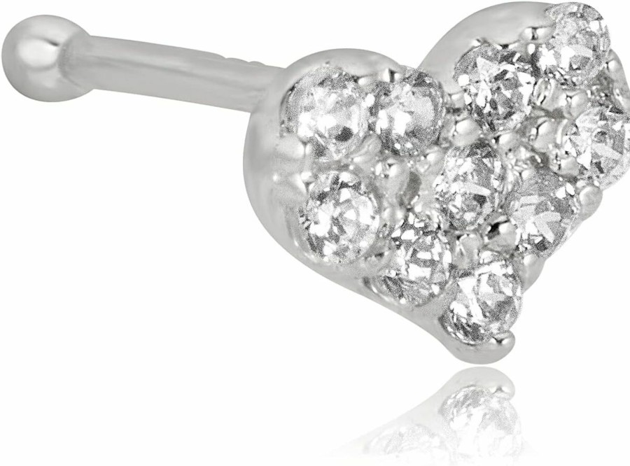 AVORA Avora 14K Gold Simulated Diamond Cz Heart Nose Ring Body Jewelry (22 Gauge) | Body Piercing Rings