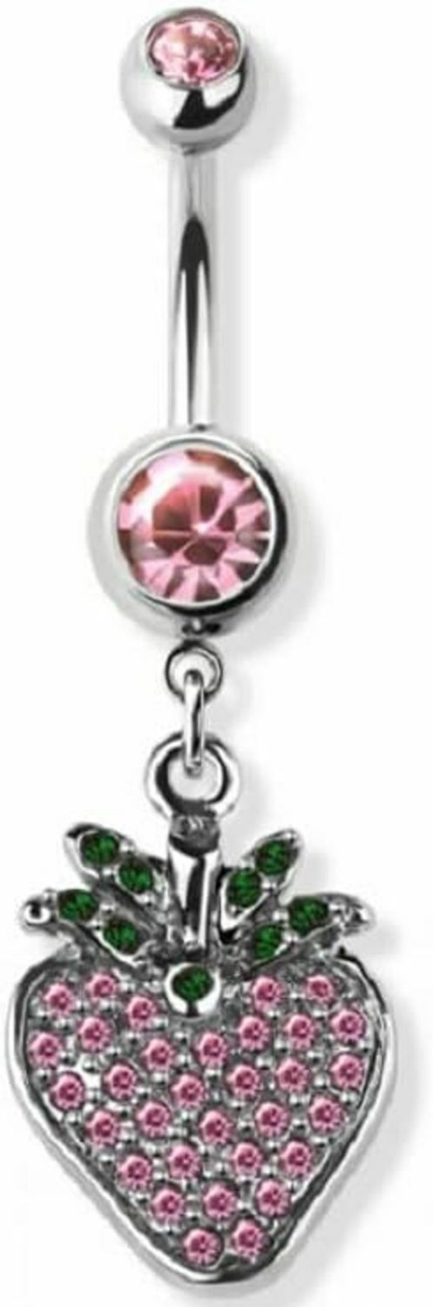 Pierced Owl Pierced Owl 14Ga 316L Stainless Steel Pink Cz Crystal Strawberry Dangling Belly Button Ring | Body Piercing Rings