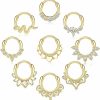 Ubjuliwa Ubjuliwa 9Pcs Septum Jewelry 16G Daith Earrings Hinged Hoop Nose Rings 316L Stainless Steel Septum Clicker Cz Rings For Women Cartilage Helix Tragus Rook Hoop Daith Earrings 8Mm | Body Piercing Rings