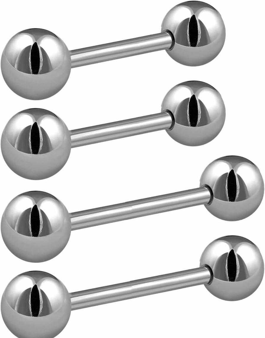 Amazon 4Pcs Stainless Steel Tongue Rings Piercing Jewelry 14 Gauge Nipple Barbell Body Piercing Jewelry Eyebrow Stud For Women Men Girls | Body Piercing Rings