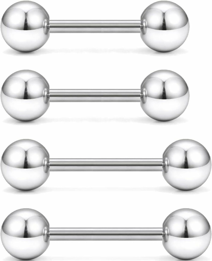 Amazon 4Pcs Stainless Steel Tongue Rings Piercing Jewelry 14 Gauge Nipple Barbell Body Piercing Jewelry Eyebrow Stud For Women Men Girls | Body Piercing Rings