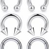 Yaalozei Yaalozei 6G 8G Septum Rings Hinged Ear Gauges Clicker Silver 316L Surgical Steel Heavy Horseshoes Gauges Tunnels Ear Lobe Earrings Stretching Kit 12Mm 14Mm 16Mm | Body Piercing Rings