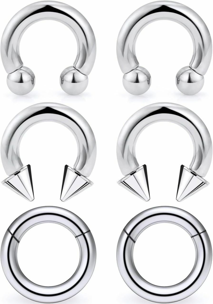 Yaalozei Yaalozei 6G 8G Septum Rings Hinged Ear Gauges Clicker Silver 316L Surgical Steel Heavy Horseshoes Gauges Tunnels Ear Lobe Earrings Stretching Kit 12Mm 14Mm 16Mm | Body Piercing Rings