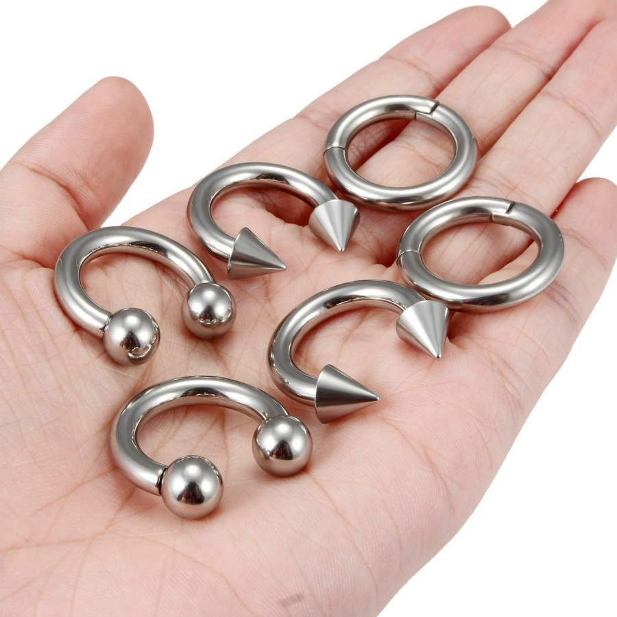 Yaalozei Yaalozei 6G 8G Septum Rings Hinged Ear Gauges Clicker Silver 316L Surgical Steel Heavy Horseshoes Gauges Tunnels Ear Lobe Earrings Stretching Kit 12Mm 14Mm 16Mm | Body Piercing Rings