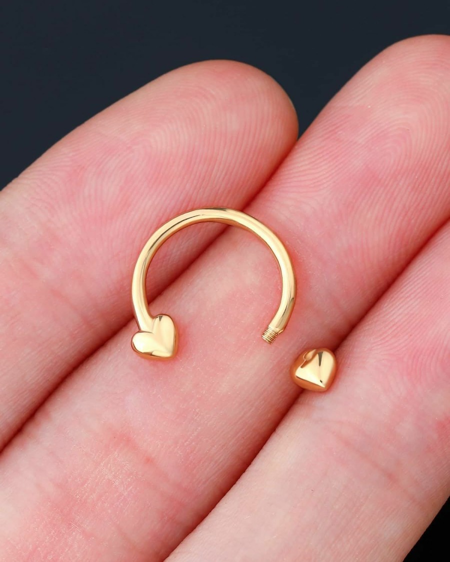 Jewseen Jewseen 14K Gold Heart Septum Rings 16G Septum Jewelry Gold Cartilage Earring Hoop Helix Piercing Jewelry Daith Piercing Jewelry Daith Earrings Tragus Hoop Nose Ring Hoop For Women Men | Body Piercing Rings