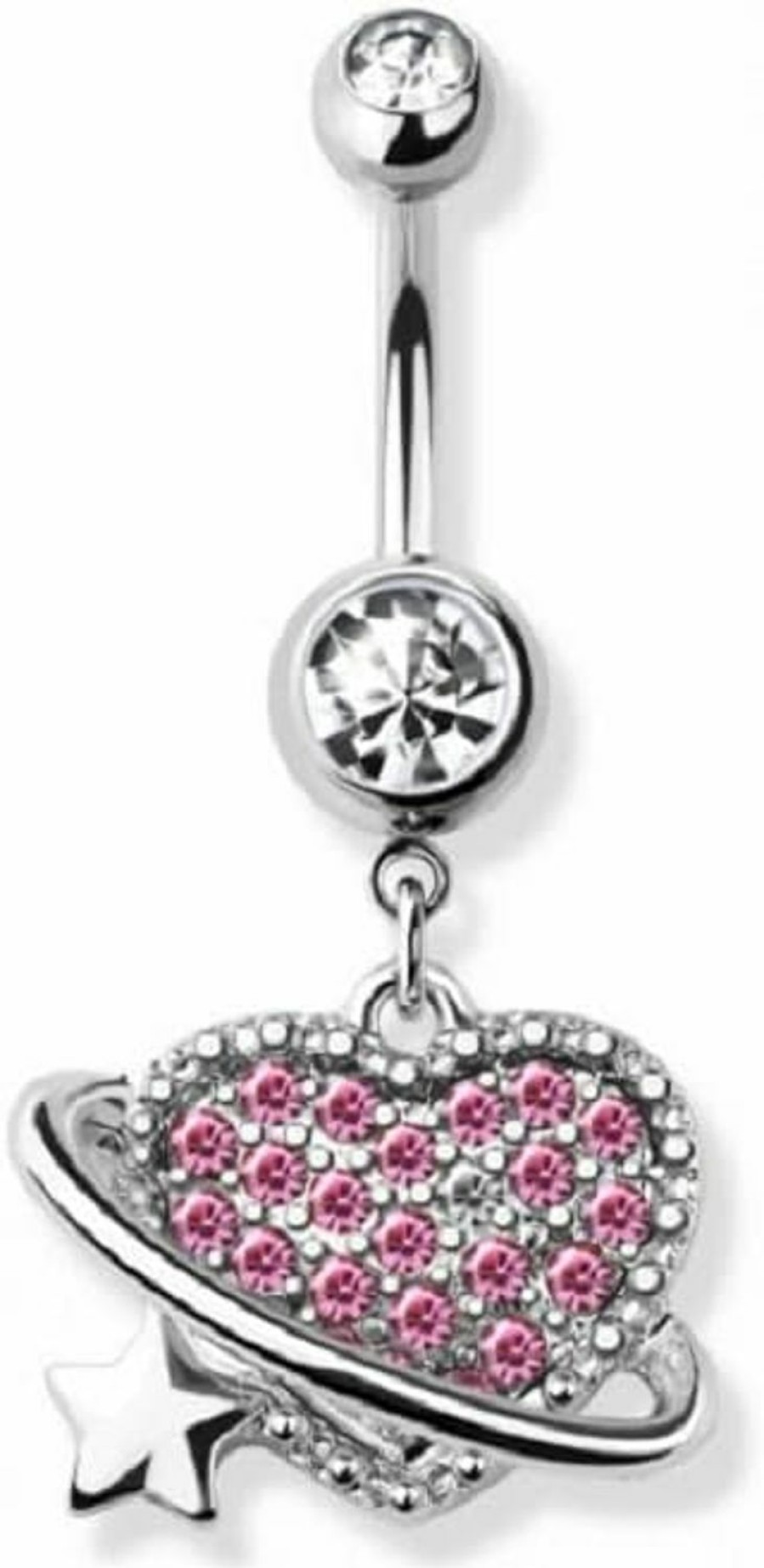 Pierced Owl Pierced Owl 14Ga 316L Stainless Steel Pink Cz Crystal Paved Orbiting Heart Dangling Belly Button Ring | Body Piercing Rings